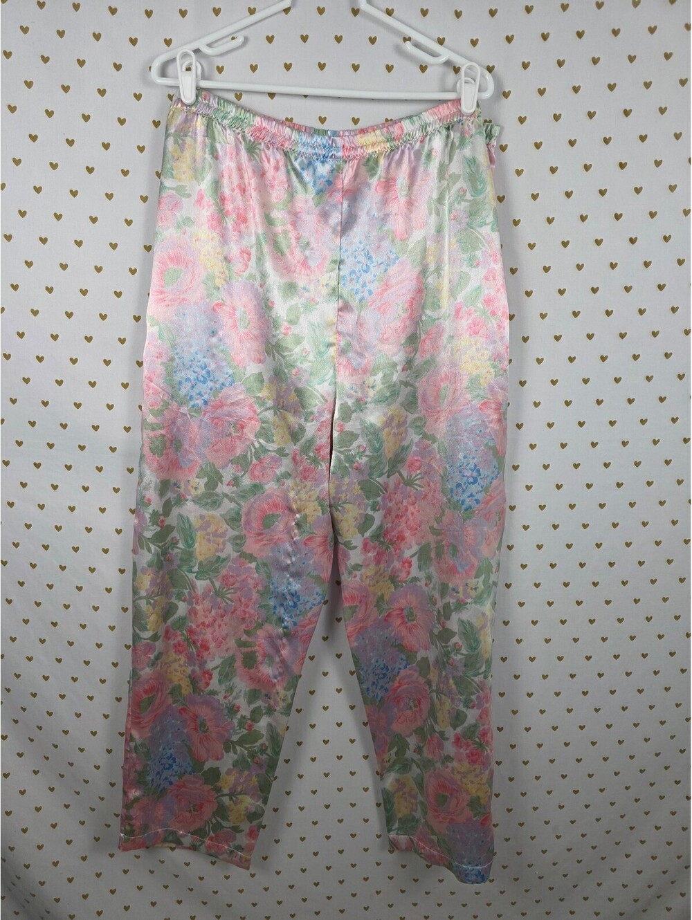 Vintage Victoria's Secret Gold Label Satin Pajama Pants L Pastel Floral 90s